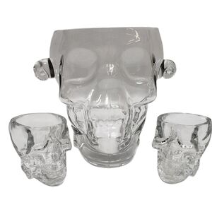 Spooky Glass Skull Ice Bucket Shot Glass Set